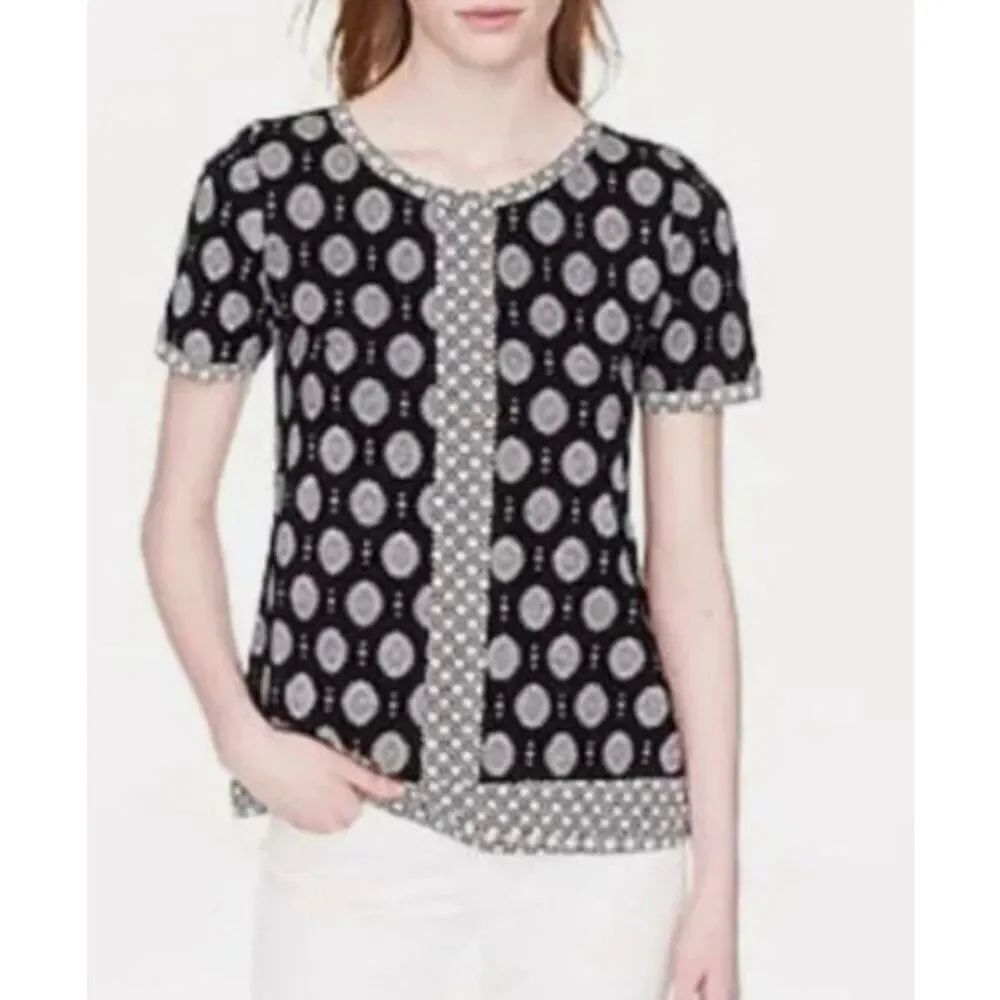 J CREW Cotton Mixed Print Medallion Short Sleeve Blouse size S